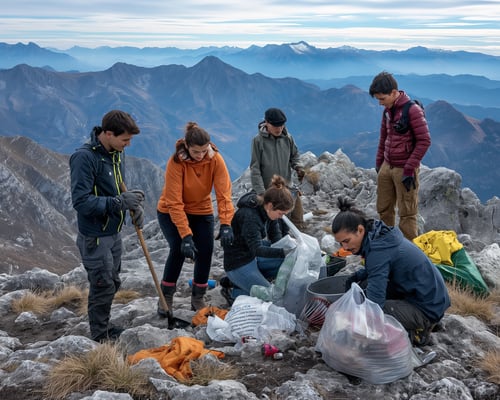 volunteers collecting garbage